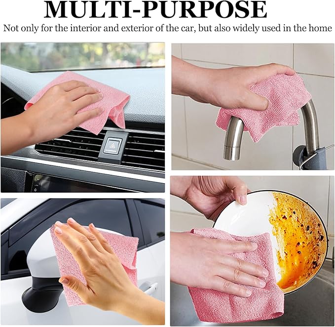 wuyaoyao 50PCS Microfiber Cleaning Cloth Roll, 10"×10" Tear Away Microfiber Towels, Reusable Washable Cloth Paper Towels, Multi-Purpose Cleaning Rags for Car Home Kitchen Garage Shop (Pink)