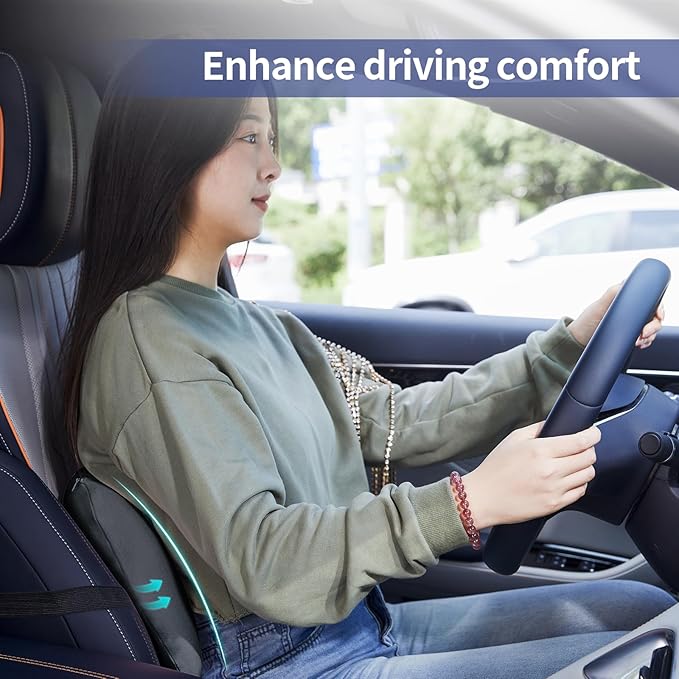 Lumbar Support Pillow for Office Chair, Cooling Car Lumbar Pillow Lower Back Pain Relief,Memory Foam Back Cushion with Adjustable Straps,Ergonomic Chair Back Pillow for Gaming Chair,Car(Gray Cooling)