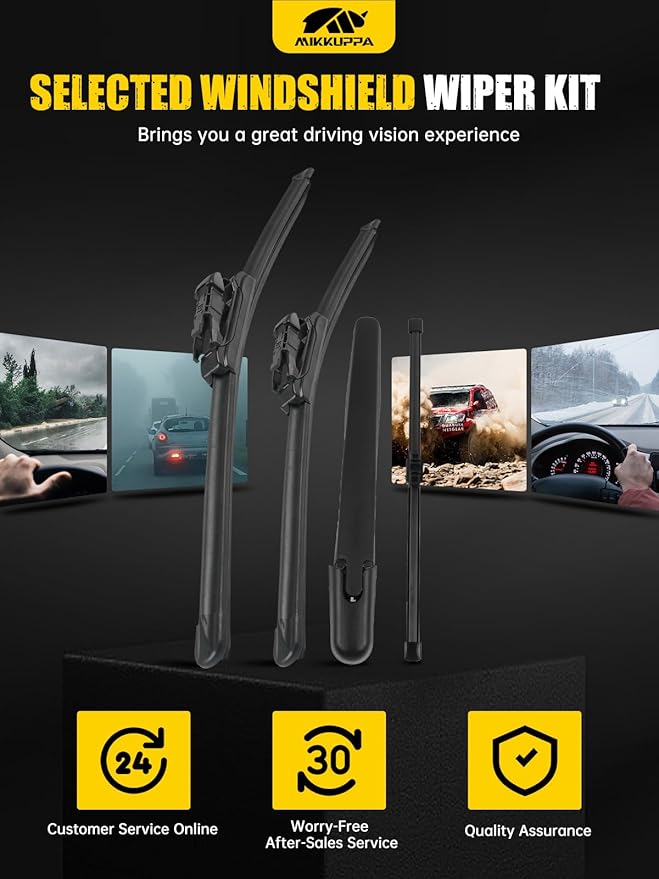 MIKKUPPA 24"/20"/12"/12" Windshield Wiper Blades Replacement for 2020-2024 Ford Escape - Original Factory Quality Front and Rear Wipers Blade Set for My Car - (Pack of 4) Pinch Tab
