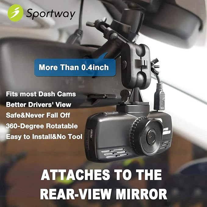 Sportway S80 Dash Cam mount, Dash Cam Mirror Mount Holder with 16pcs Joints for Rove APEMAN CHORTAU Roav Nexar iiwey YI Z-Edge Old Shark KDLINKS Crosstour VANTRUE GoPro... 99% Car Dash Cameras DVR GPS