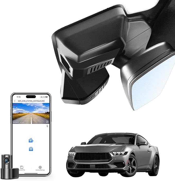 Mangoal Front 4K & Rear 1080p Dash Cam Fit for Ford Mustang Gen7 2024-2026, EcoBoost Premium GT Premiun Mach 1(Model C), UHD 2160P Video, WiFi & App, 128GB Card