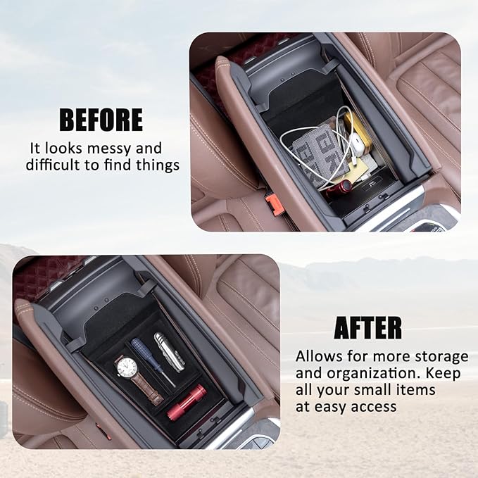 JKCOVER Flocking Material Center Console Organizer Tray Compatible with BMW X5 G05 X7 G07 (2019-2025) and X6 G06 (2020 2021 2022 2023 2024 2025) Accessories Flocked Interior Armrest Insert Storage Box