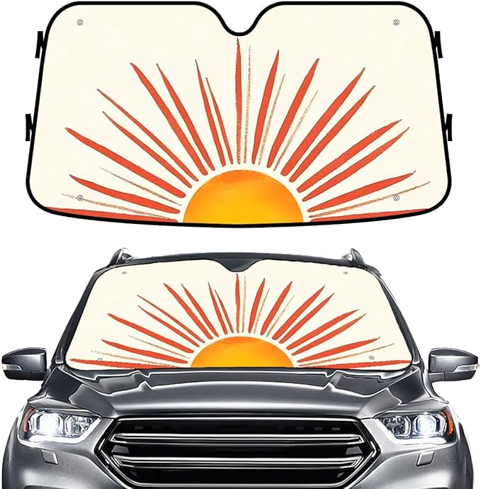 GENANY Boho Sun Pattern Windshield Sun Shade for Car SUV Truck (55x30 Inches), Sun Shade Windshield, Shades for Windows, Protector Blocks UV, Car Decor