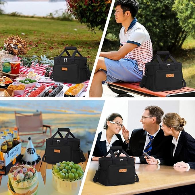 iknoe Insulated Lunch Bag, Foldable 14L Cooler Bag for Men & Women, Leakproof Thermal Design, Great for Office, Picnic, Travel, Lunch Box, Black New
