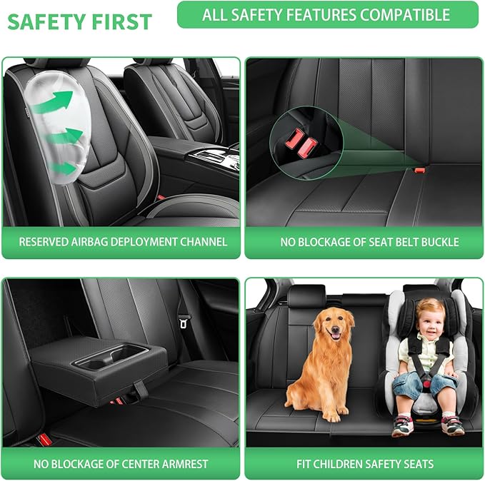 Fit Equus Car Seat Covers for Hyundai Equus 2011-2014 2015 -Upgraded Premium Waterproof & Breathable Leather,Airbag Compatible,All-Weather Seat Cushion Protector,Full Set,Black-Grey