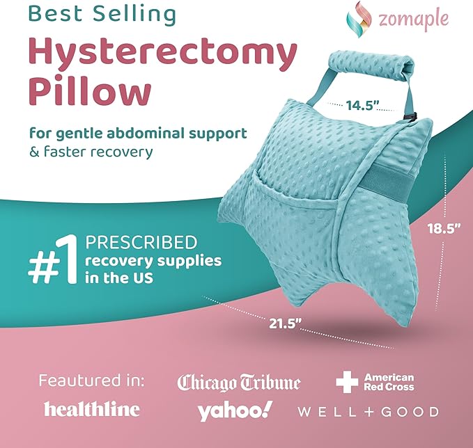 Zomaple Recovery Hysterectomy Pillow with Strap, Gel Pack & Lumbar Support – Post Abdominal Surgery Must Haves – Ideal for C-Section, Laparoscopic & Hernia Healing Comfort