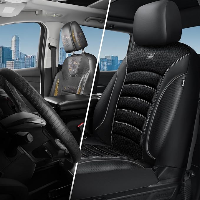 CAR PASS Comfortable 3D Foam Mesh Leather Car Seat Covers Front, Air Cool Mesh Breathable Front Seat Covers for Car, Universal Fit for SUV Truck Sedan Automotive, Airbag Compatible,Black Gray