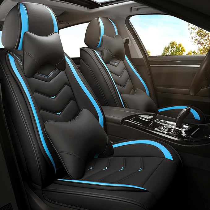 Car Seat Covers for Cadillac CTS 2003-2019, Premium Nappa Leather Car Seat Cover, Stylish Sport Seat Covers， Automobile Seat Cover Sets.(Luxury 2 Seats/Black Blue)