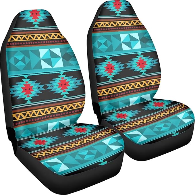 ELEQIN Aztec Turquoise Car Seat Covers Two Front Only for Car, Automotive Interior Covers, Airbag Compatible, Quick Setup Universal Fit Seat Covers for Car, Truck, SUV
