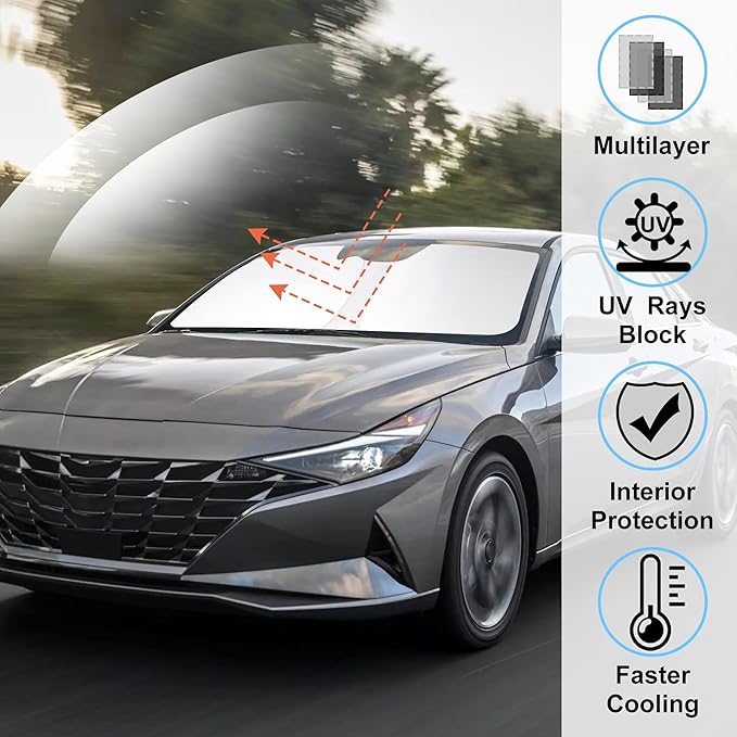 Windshield Sun Shade Custom Fit for 2021 2022 2023 2024 2025 2026 Hyundai Elantra Accessories Foldable Sunshade Sun Blocker Protect Car from Sun Rays & Heat Damage Keep Car Cooler