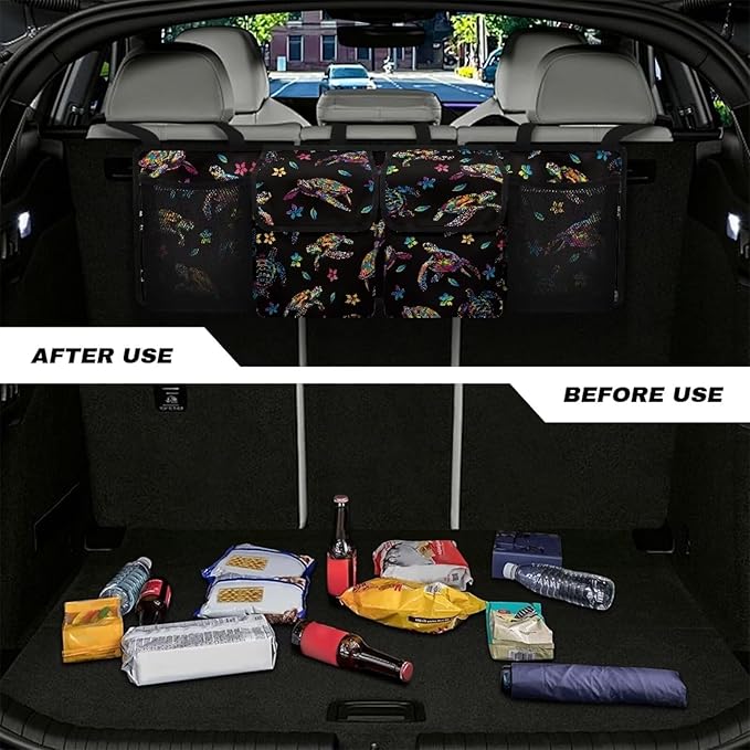 Color Turtles Trunk Organizer Hanging Cargo Storage Bag Large Capacity Cargo Storage Bag Sturdy Car Organization for SUV,Truck,Van