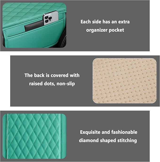 Upgraded Car Center Console Cover,Microfiber Leather Car Armrest Cover Cushion with 2 Storage Bags,Universal Car Armrest Storage Box Car Interior Accessories for Most Vehicles (Turquoise)