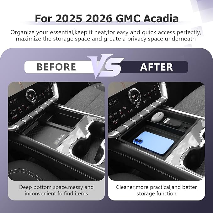 LUWU 2025 2026 Acadia Center Console Organizer Compatible with 2024-2026 GMC Acadia Elevation/AT4 Accessories Under Screen Organizer Storage Tray ABS Material (Not for Denali Trim)