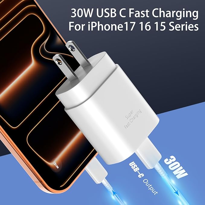 iPhone 17 16 15 Charger Fast Charging,30W USB C Charger Type C Charger Phone Chargers iPhone&10 Ft Long USB C to C Cable Fast Charging Cord for iPhone 17 Air/17 Pro/17 Pro Max/16 15 Pro Max Plus,iPad