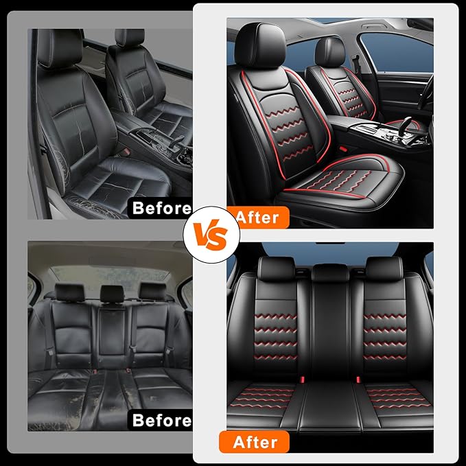 CX-90 Car Seat Covers Fit for Mazda CX-90 2007-2026, Full Coverage Premium Leather Waterproof Breathable Seat Covers Full Set, Automotive Seat Protectors, Airbag Compatible(5 Seats, Black Red)