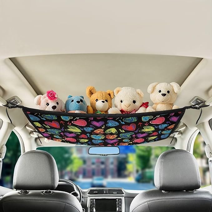 Generic Hearts Car Ceiling Cargo Net,Car Roof Storage Organizer Double Layer Cargo Bag Pocket SUV Ceiling Storage Net Long Road Trip Camping Interior Accessories Valentine's Day Decorations
