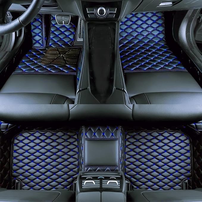 Yaruicar Custom Personalized Floor Mats for Cars Luxury Full Coverage All Car Floor Mats Anti-Slip Leather Car Mat Set Trucks & SUVs Trucks Automotive Floor Mats Liners (Black Blue)
