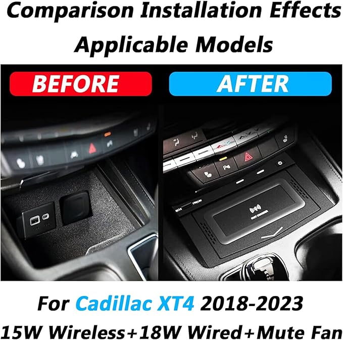 Wireless Car Charger for Cadillac XT4 2018 2019 2020 2021 2022 2023 - Qi Fast Charging Pad, Easy Installation, Center Console Mount