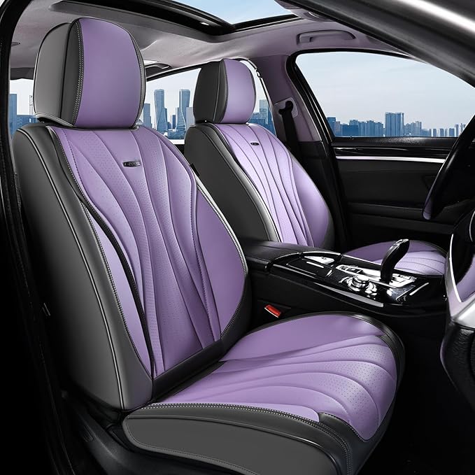 Coverado Seat Covers for Cars, Front Seat Covers, Luxury Leather Seat Covers, Car Seat Protector Waterproof, Premium Automotive Seat Cover, Universal Car Seat Cushions Fit for Most Cars (Gray&Purple)