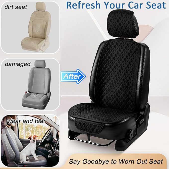 1 Pack Linen Car Seat Cover Front Seat Covers Soft & Breathable Front Premium Covers with Non-Slip Protector Universal Fits Most Automotive, Vans, SUVs, Trucks (1Pack Black)