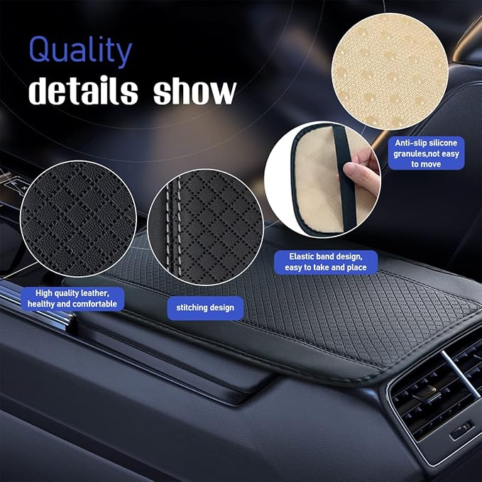 Ziciner Car Center Console Armrest Pad, 12.6X 7.2 Inch PU Leather Waterproof Auto Armrest Seat Box Cover Protector, Universal Car Interior Accessories (Black & Grey)