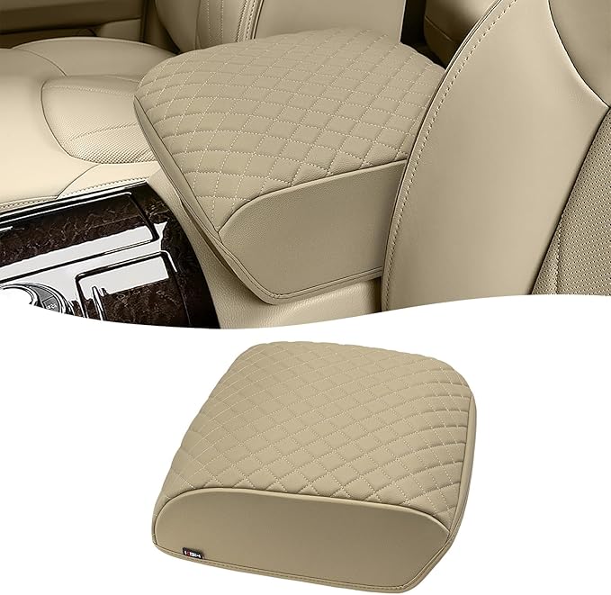 KBH Center Console Armrest Cover for Infiniti QX56, QX80 2011-2017, Interior Accessories, Middle Console Lid Cushion, Arm Rest Cover Protector, Vinyl Leather, Beige