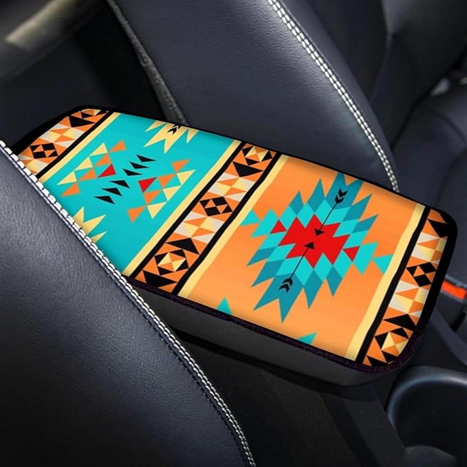 Dreaweet Aztec Tribal Pattern Car Center Console Armrest Pad,Navajo Ethnic Style Auto Seat Box Cover Protector,Hand Rest Cushion Protection Pad,Vehicles Interior Accessories Universal for Car,SUV