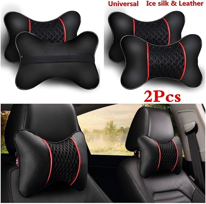 2Pcs Car Headrest Pillow, 28cm PU Leather Car Neck Support Pillow, Car Seat Head Neck Pillow for Driving Traveling