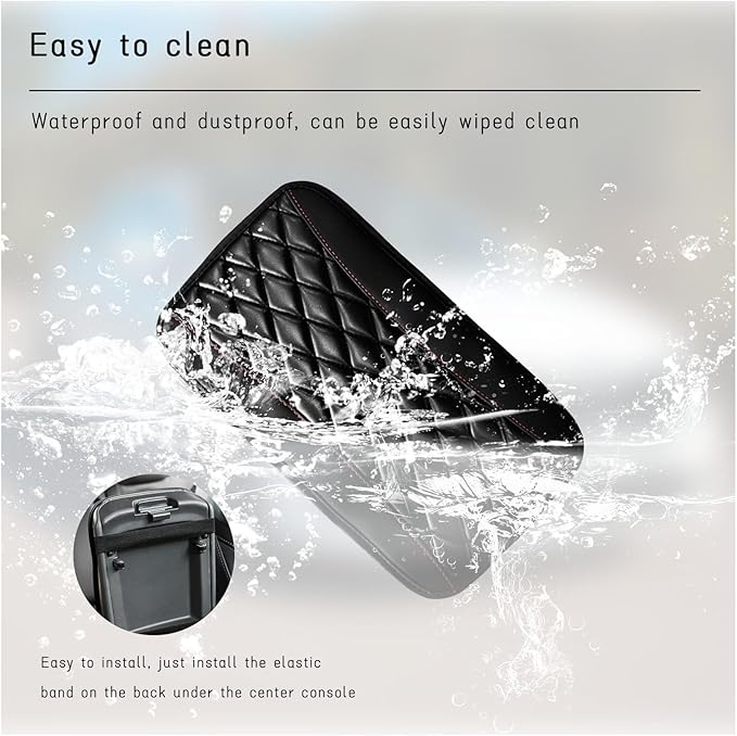 Car Center Console Cushion Pad, Universal Leather Waterproof Armrest Seat Box Cover, Comfortable Auto Armrest Cover Protector, Car Interior Decor Accessories for Most Vehicles (Black)