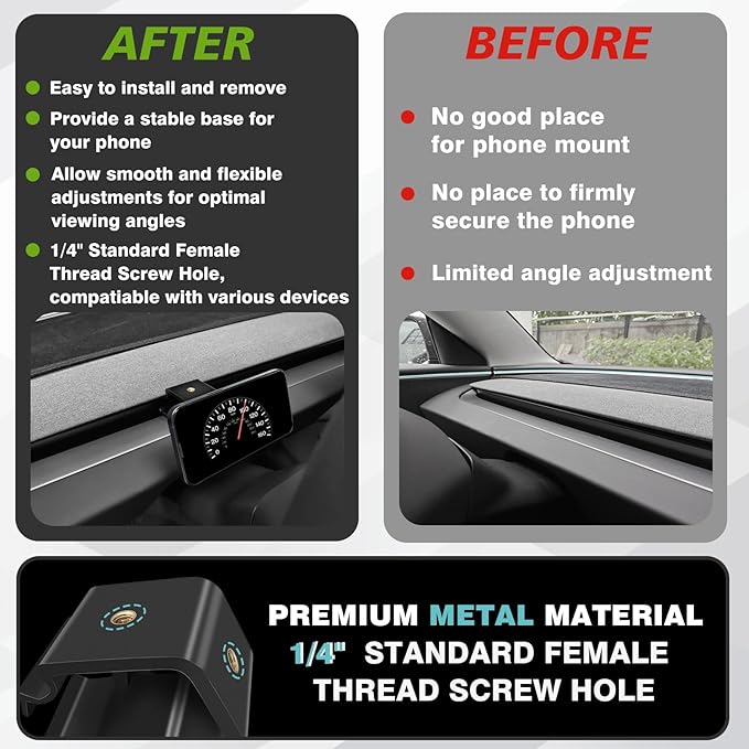 BestEvMod Dashboard Car 1/4 Screw Mount Phone Holder Tablet Mag Safe Compatible with Refreshed Tesla Model Y Juniper Model 3 Highland fits for All Phones & Android 360° Adjustable (Mag Safe)