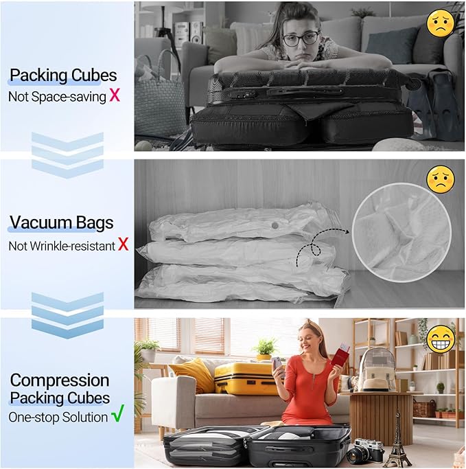 8 Set Compression Packing Cubes for Travel Essentials,Compressible Expandable Packing Cubes for Suitcase,OlarHike Luggage Organizer Bags for Travel,Handy Helper for Organizing Clothes(Black)