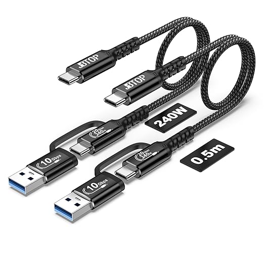 2-in-1 Android Auto USB C Cable 1.5ft[2Pack], USB-C 240W Fast Charging 10Gbps Superspeed Data Transfer Cable, Compatible with iPhone 16 15 Pro Max, Galaxy S23, Pixel 9 Pro XL