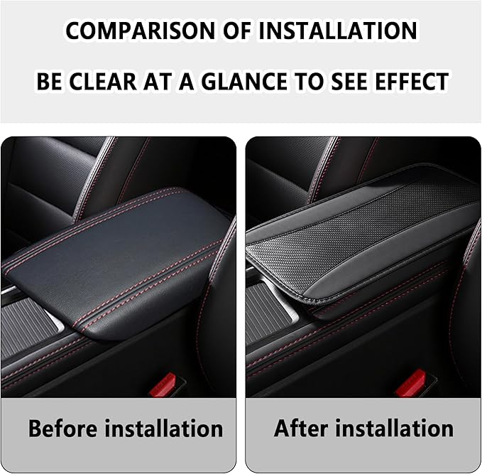 Stylish Car Center Console Cover,PU Leather Car Armrest Cover Prevent Scratches on Center Console,Universal Car Armrest Cushion Car Accessories Interior for Car SUV Truck (Black)