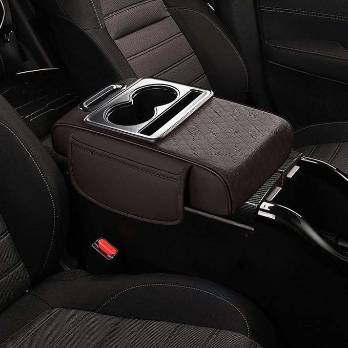 Car Center Console Pad Armrest Cushion Pad Anti Slip Car Decoration with Cup Holder Tissue Box Slot for Car SUV, Style F