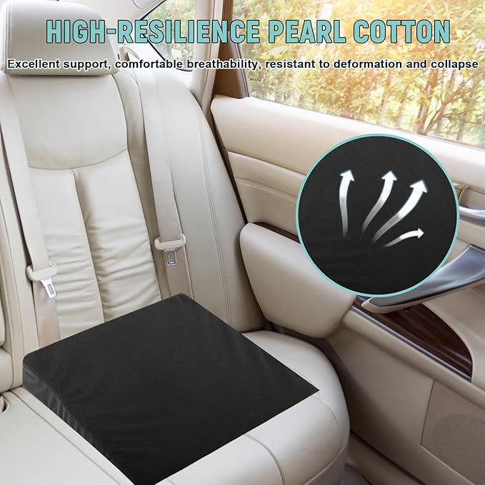 vvag 2PCS Auto Seat Wedge Leveling Cushion,Comfortable Ergonomic Wedge Car Seat Cushion,Heightening Seat Foam Pad Booster, Angled Design RearSeat Leveling Pad Office Chairs Cushion for Pain Relief