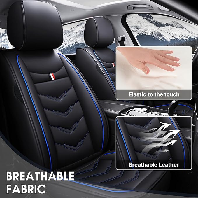 Car Seat Cover for Chevrolet Camaro 2000-2024, Durable Wear Resistant Waterproof Vehicle Cushion Cover, Breathable No Odor Premium Leather Vehicle Seat Covers.(Standard,Black Blue)