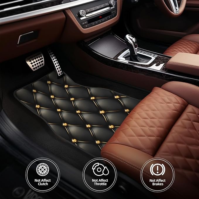 Black and Gold Leather Texture Car Floor Mats,4 Piece, Car Rug Durable Anti-Slip Waterproof Trim to Fit Liner Universal Fit Auto,Sedan,SUV,Truck