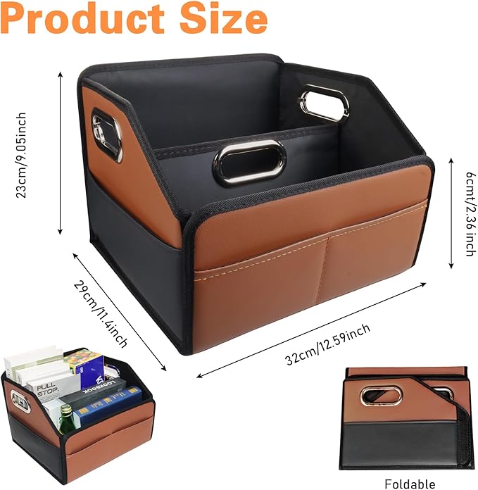 Noaman Car Organizer - 2025 Upgraded Leather Car Storage Organizer for Front Back Seat or Floor with 3 Metal Handles 6 Apartments, Multipurpose Car Organizers and Storage Brown.