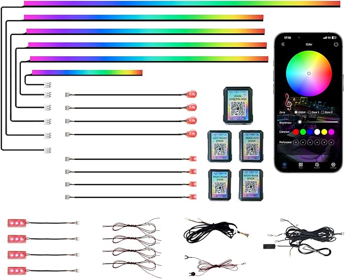 KENANEK Ambient Lighting Car Interior LED Strip Lights 18-in-1, 43.31inch Acrylic Dreamcolor Car Ambient Lighting Kit with Music Sync, APP Control, Interior LED Lighting for Cars SUVs Trucks