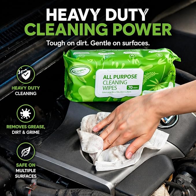Air Jungles All Purpose Car and Home Cleaning Wipes 70 Count (Pack of 3), Extra Large 8" x 10" Size Cleaner Wipes for Car Interior Household Appliance Yoga Mat Desk Gym Equipment Couch Desk & Fabric