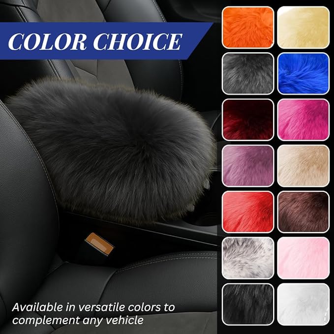 Andalus Brands Pure Australian Sheepskin Fluffy Car Center Console Cover, Luxurious Non-Shedding Furry Arm Rest Cover for Car, Versatile for All Seasons, Charcoal Grey - (11.47" X 6.3")
