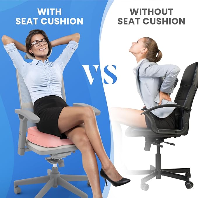 TushGuard Seat Cushion for Office Chair Memory Foam Non-Slip Cushion Back, Relief Chair Pad, Butt Pillow for Office Chair, Car, Computer Desk, Pink