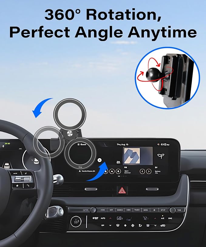Car Phone Holder for 2022 2023 2024 2025 Hyundai loniq 5 Accessories Apply to 12.3 Inch Touch Screen Fixed Clip Magnetic Cell Phone Mount Hands-Free 360 Degree Rotation