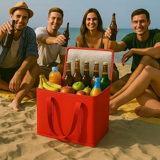 musbus 2Pk Insulated Reusable Grocery Bags, Collapsible Cooler Bag for Groceries, Heavy Duty Large Insulated Bag (Large, Bright Red)