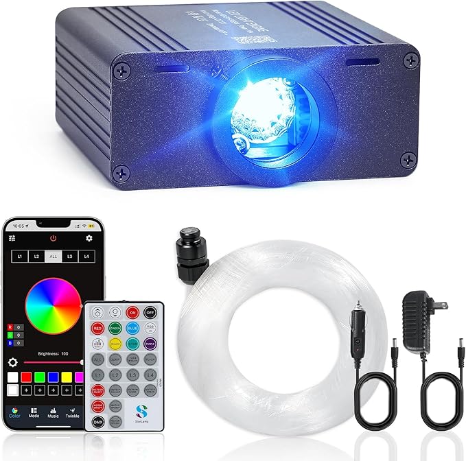Fiber Optic Car Starlight Headliner Kit, Sound Activated RGBW 16W 450pcs*0.03in*9.8ft Fiber Strands Starlight Kit with APP& Remote Controlled, Star Lights for Ceiling Car Roof/Home Decor