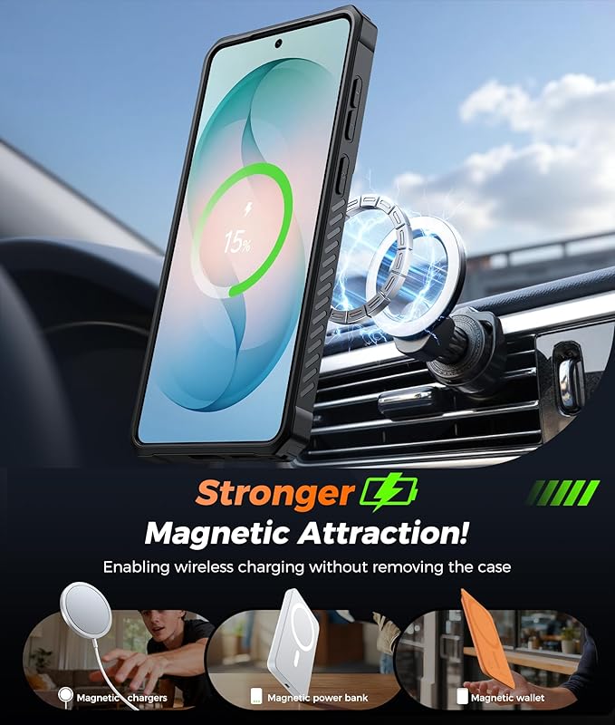 FNTCASE for Samsung Galaxy S26+ Plus Case: with [Magnetic Ring Kickstand] [Screen Protector] [Compatible with MagSafe] [Military-Grade Drop Protection] Shockproof Grip Bumper TPU Sturdy Cases Black