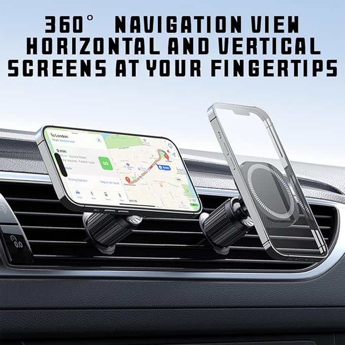 Car Magnetic Phone Holder for Air Vent, 360° Rotation Hands Free Automotive Phone Mount with Strong Magnet and Upgrade Hook, Compatible with 11 12 13 14 15 Pro Max, Universal Fit