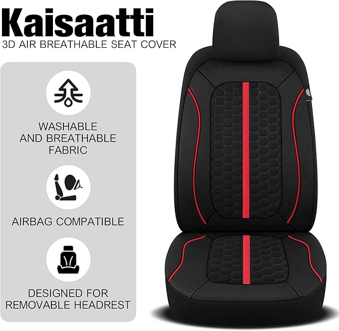 Breathable Premium Car Seat Covers Front Set，3D Air-Mesh Seat Covers for Cars，Comfortable Safety Airbag Compatible，Universal for Most Cars Sedan Truck SUV(Black/Red)
