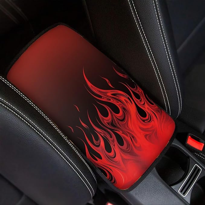Fire Print Car Center Console Armrest Cover Pad Universal Decorative Armrest Cover Pad for Truck Sedan SUV, Car Interior Decor Accessories