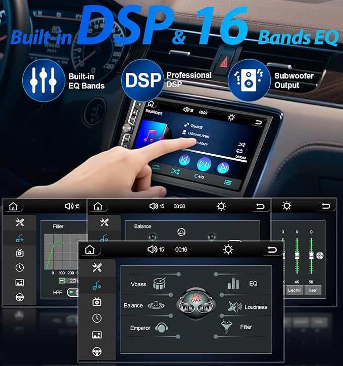 Double Din Car Stereo with Wireless Apple CarPlay & Android Auto 7" IPS Screen, Car Play Radio Audio, 240W, Bluetooth, AHD Backup Camera, USB-C Fast Charging, 16-Band EQ, SWC, MirrorLink